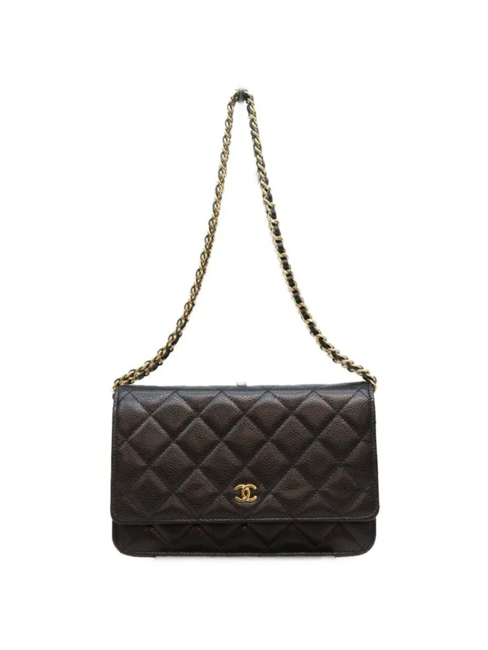 Chanel Black Tamless Classic Caviar Chain Wallet Shoulder Bag